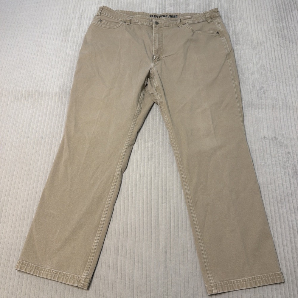 Duluth Trading Flex Fire Hose Pants Jeans Men's 44x32 Beige Relaxed Fit Workwear
